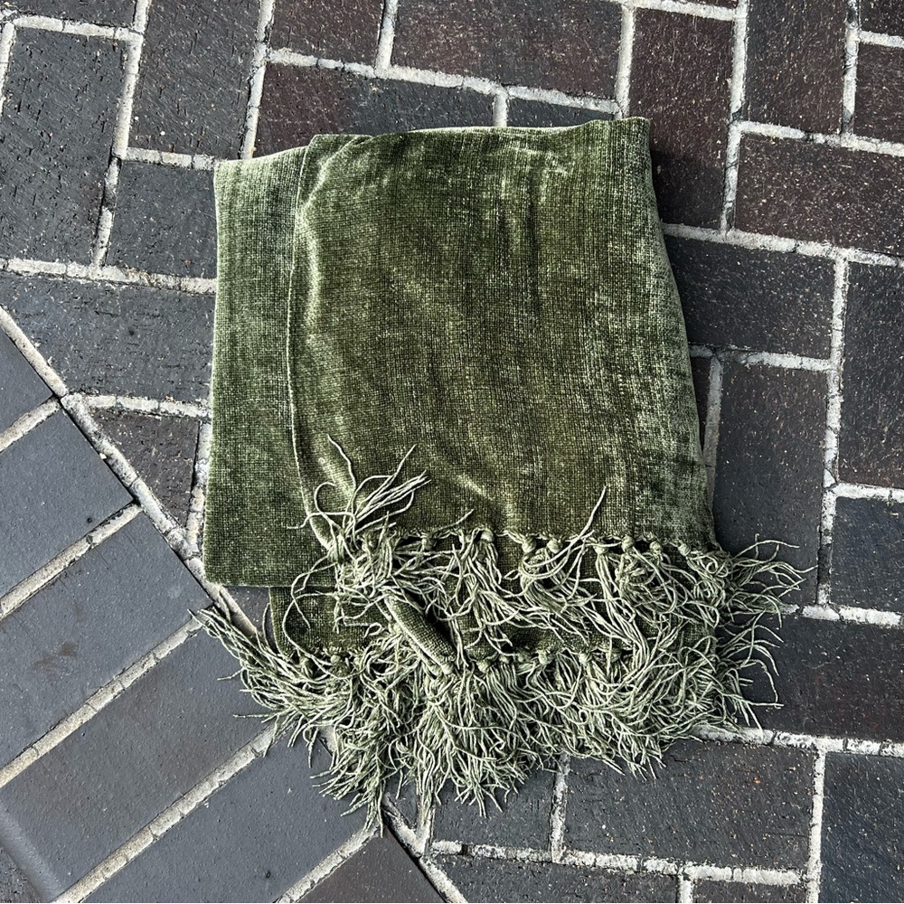 Olive Green Chenille Throw Blanket - Picture 4 of 16